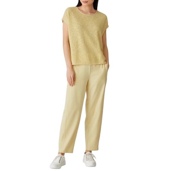 EILEEN FISHER Organic Linen Cotton Knit Slub Square Top L Yellow Classic Resort - Picture 2 of 11